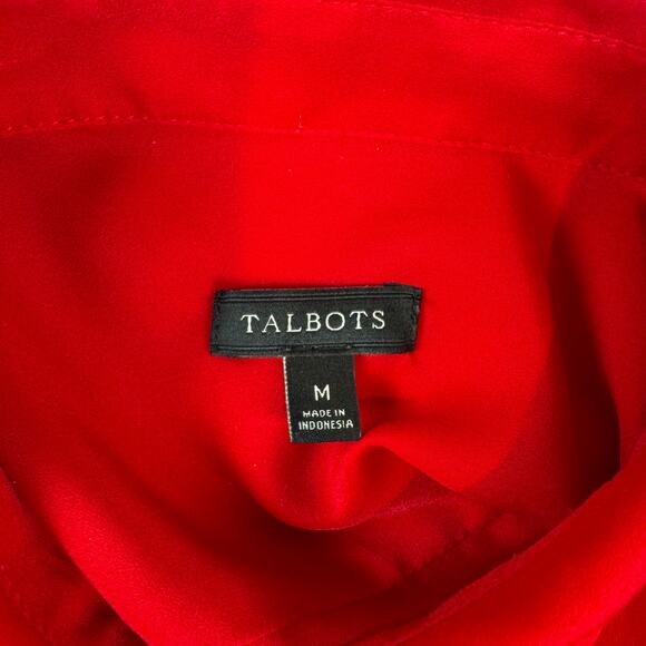 Talbots Womens Red Collared Pleated Long Sleeve Blouse Medium - Picture 6 of 7